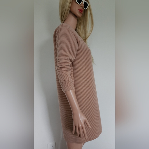ASOS DRESS BEIGE RIBBED THICK SHIFT DRESS SZ.4 - Picture 5 of 9